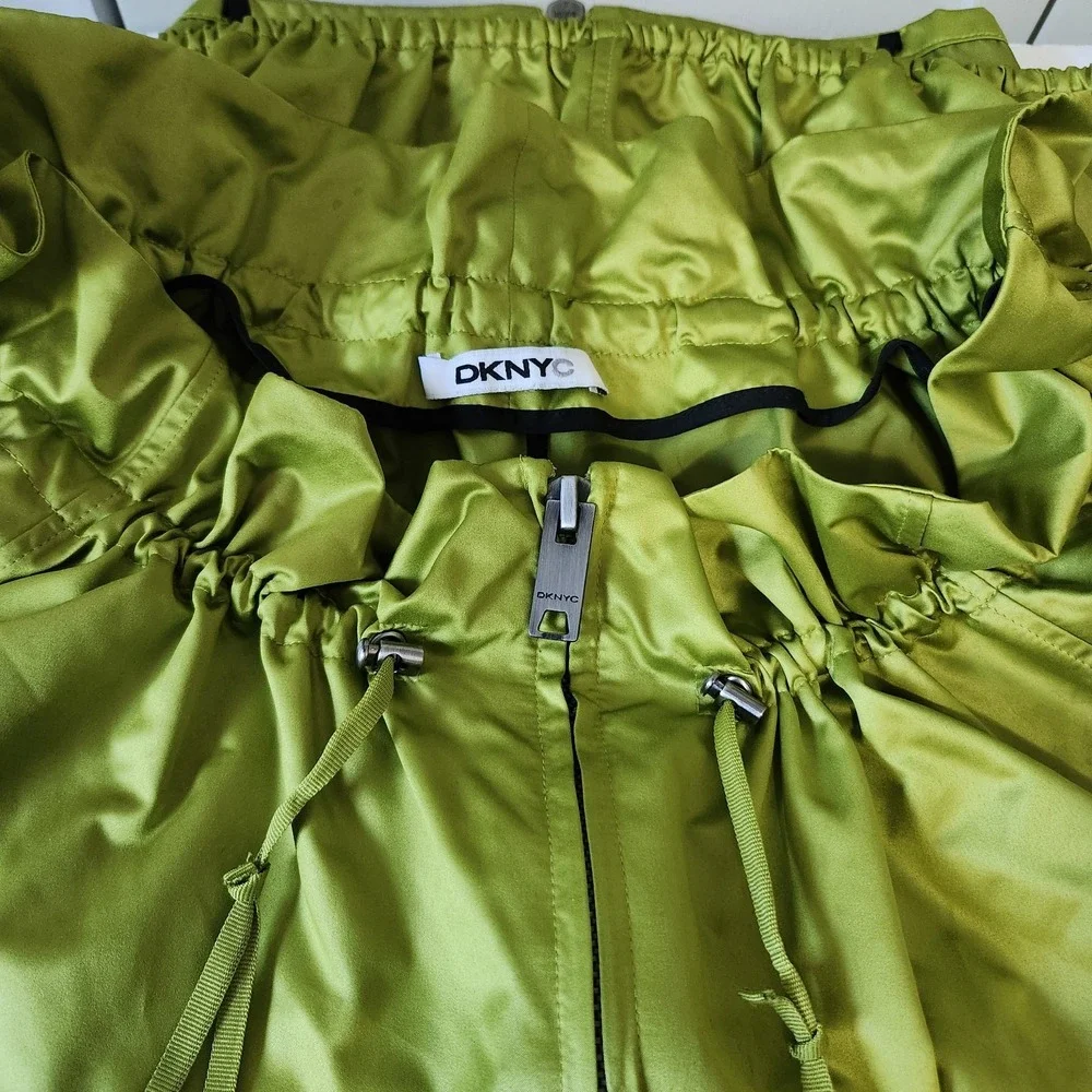 DKNY Lime Green Satin Look‎ Jacket Women's XL Zip Up Shiny Retro Y2K